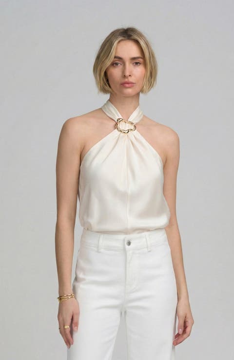 Woven Halter Hardware Top