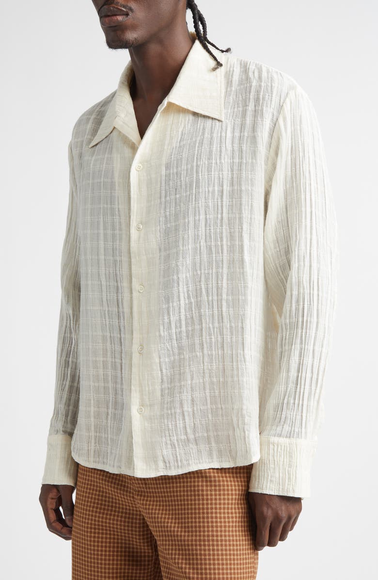 Séfr Ignacio Check Cotton Button-Up Shirt, Alternate, color, Cloud White Check