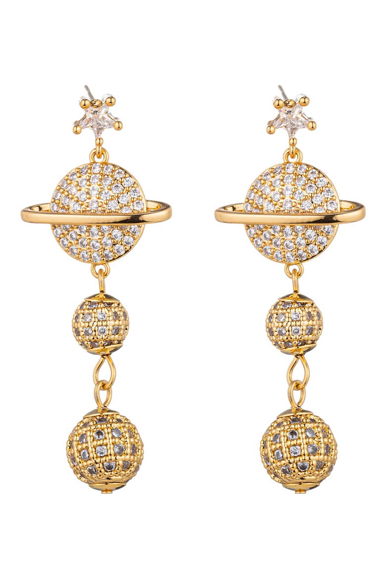 Saturn Cubic Zirconia Drop Earrings, Main, color, GOLD