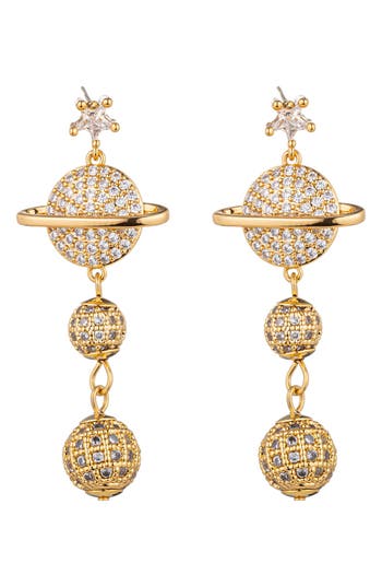 Eye Candy Los Angeles Saturn Cubic Zirconia Drop Earrings In Gold