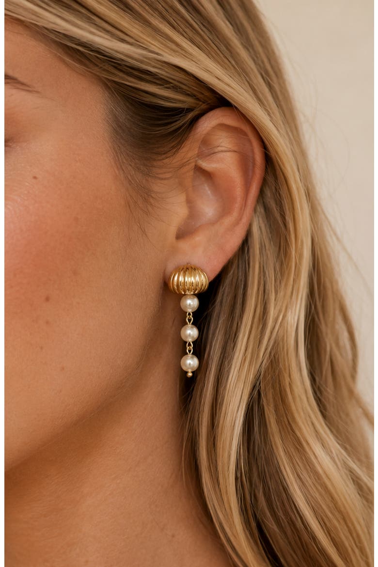 Faux Pearl Lantern Drop Earrings, Alternate, color, GOLD