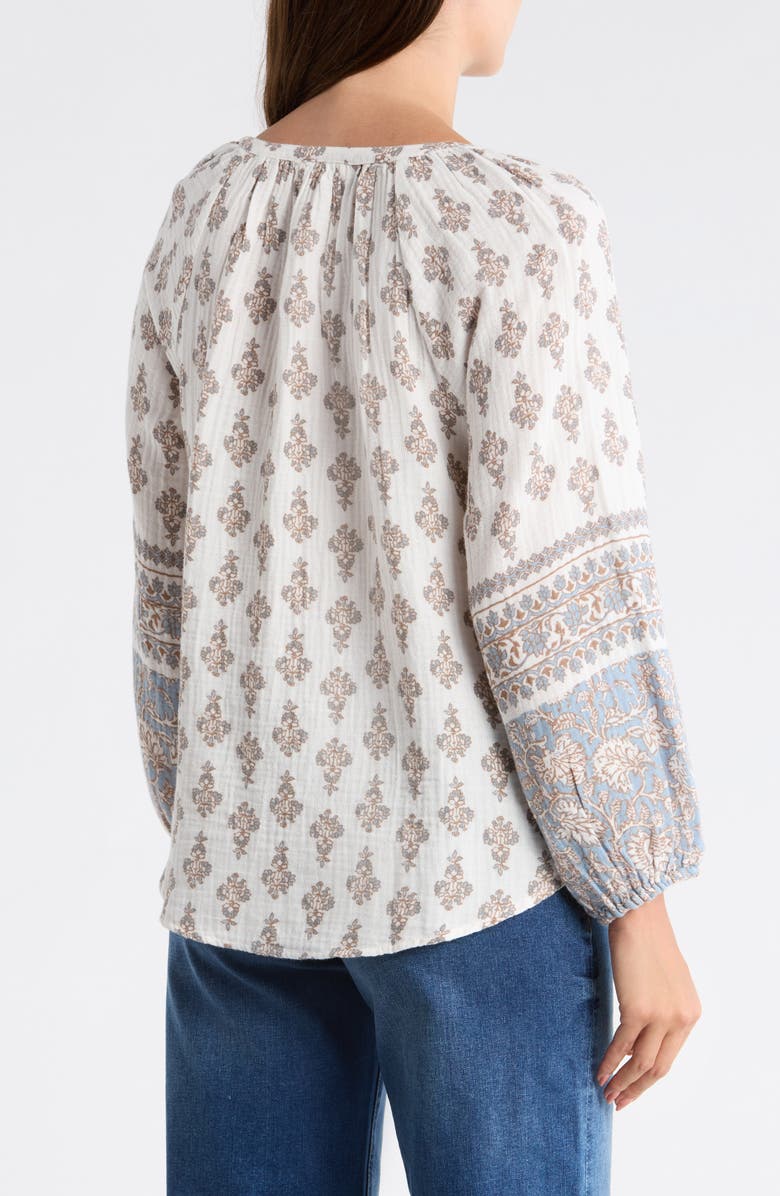 Lucky Brand Balloon Sleeve Cotton Top, Alternate, color, Cream Multi