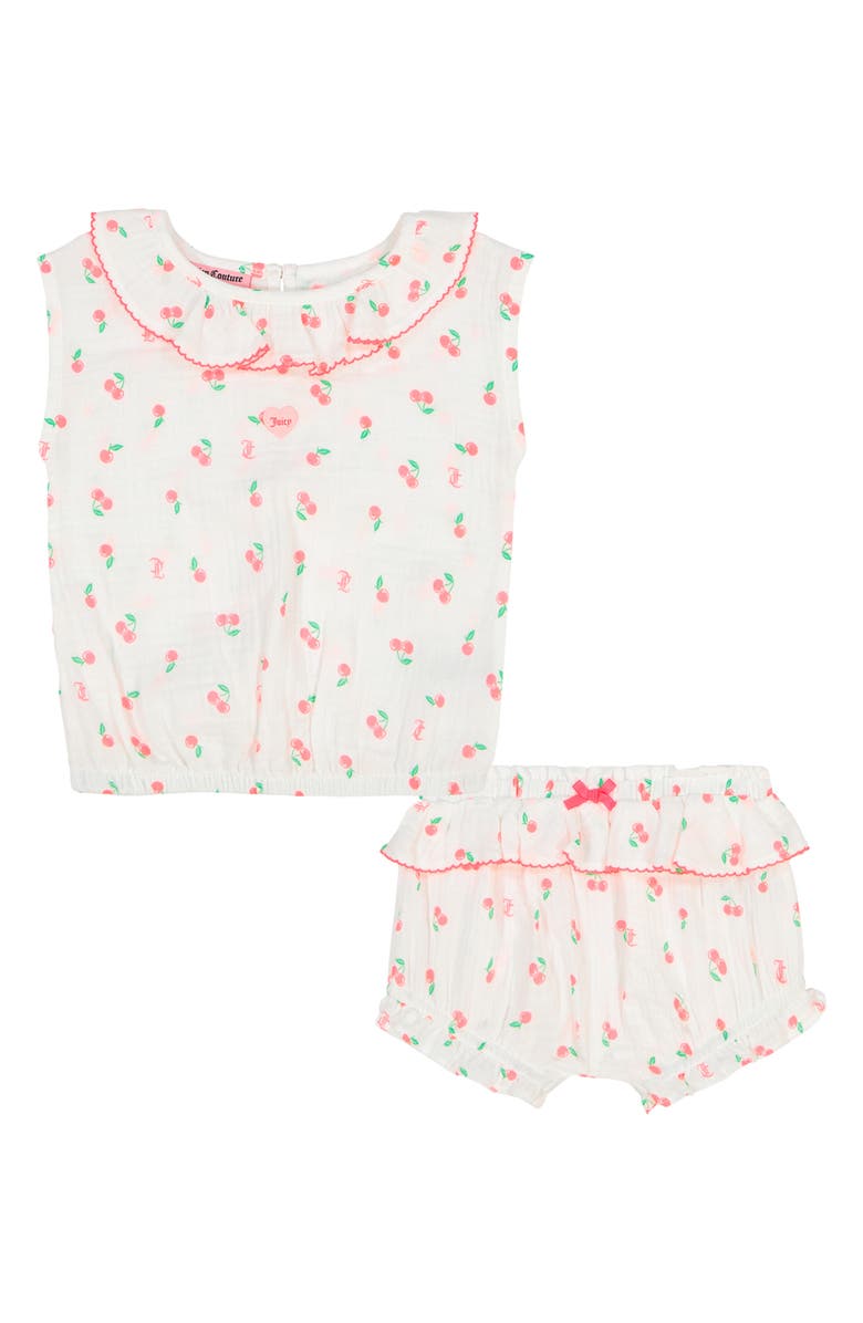 Juicy Couture 2-Piece Ruffle Trim Cherry Print Set, Main, color, White