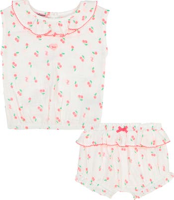 2-Piece Ruffle Trim Cherry Print Set