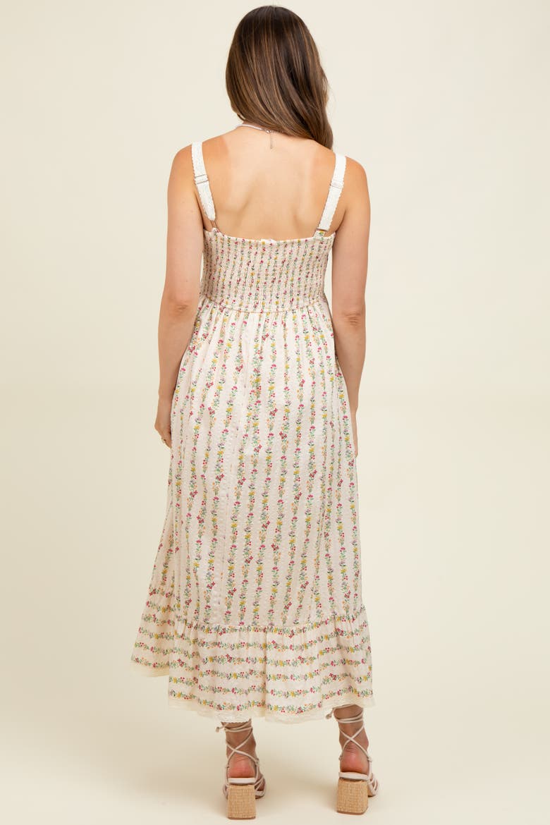 Floral Textured Cotton Lace Trim Maxi Dress, Alternate, color, Cream