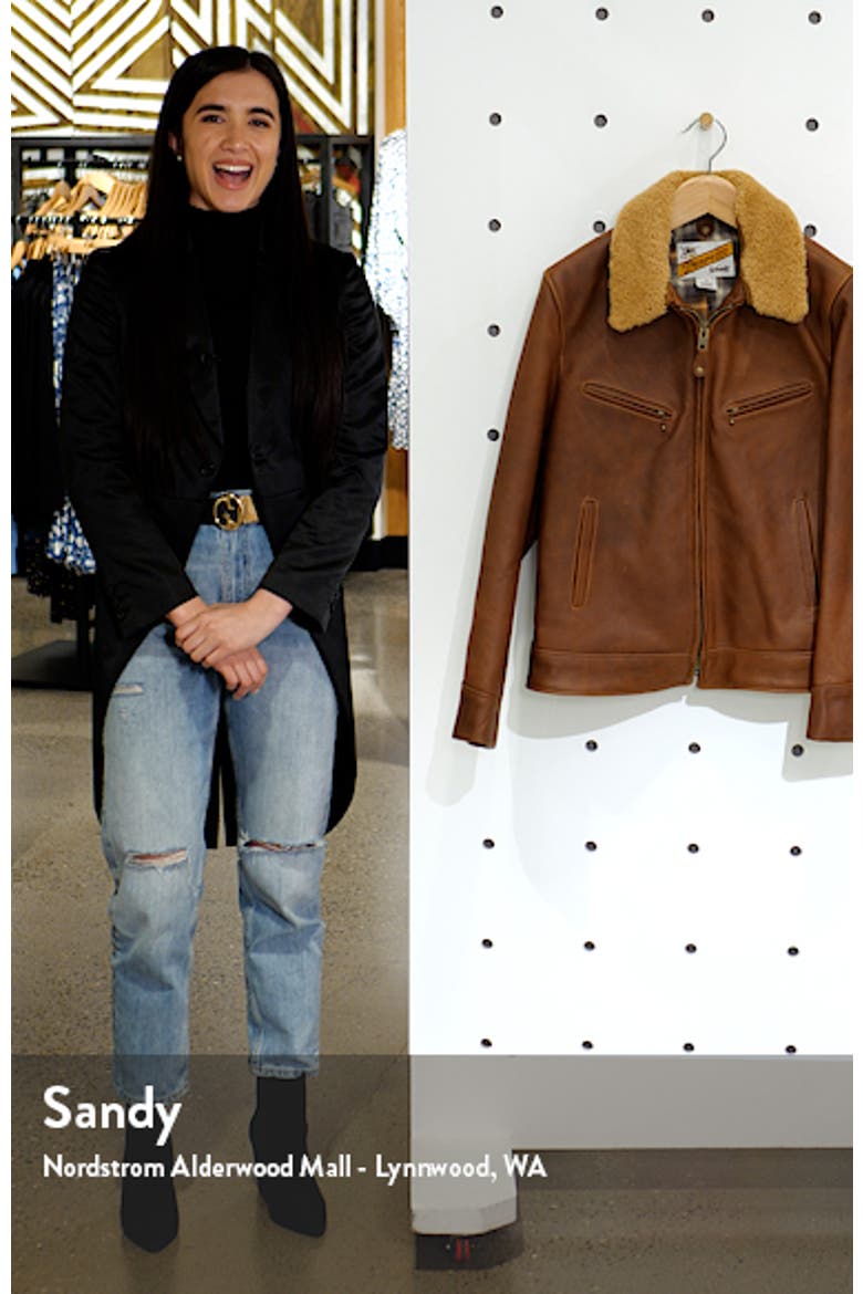 Leather Moto Jacket with Genuine Shearling Trim video