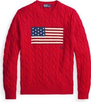 Polo Ralph Lauren Flag Intarsia Cabled Cotton Crewneck Sweater