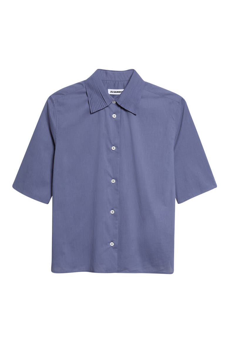 Pleated Collar Short Sleeve Cotton Button-Up Shirt, Alternate, color, SUGAR PAPER