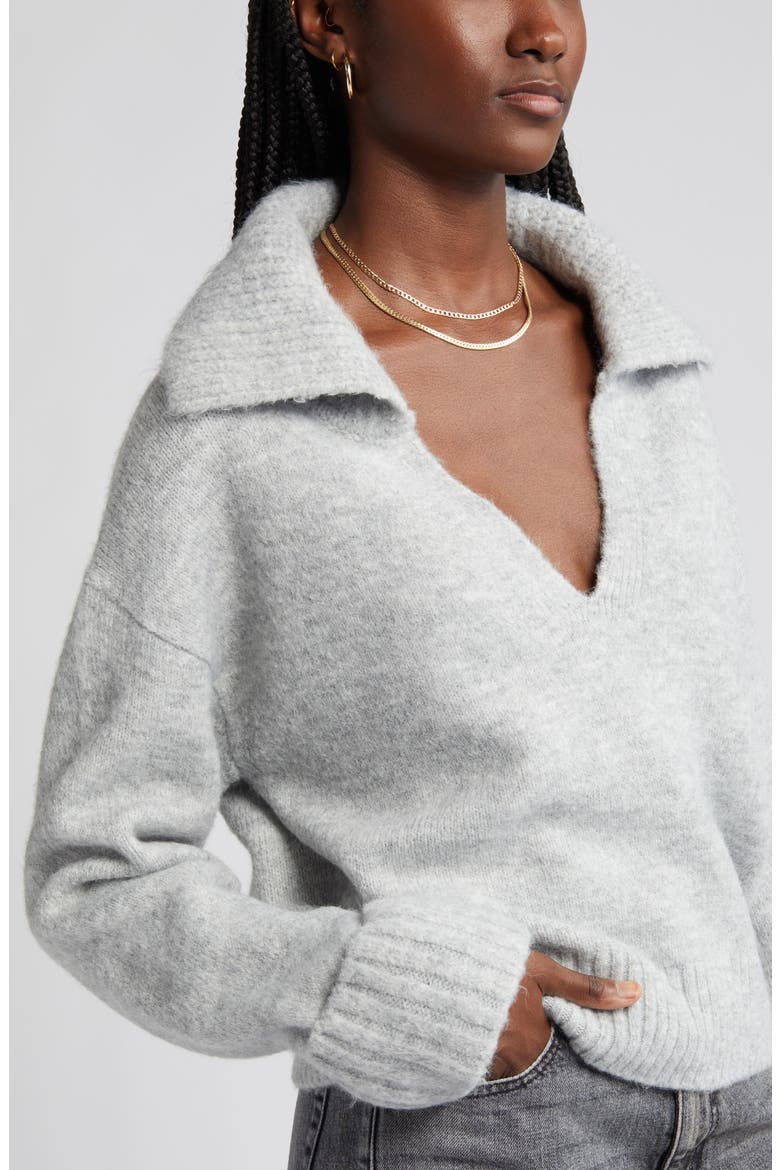 Oversize Johnny Collar Sweater, Alternate, color, GREY HEATHER