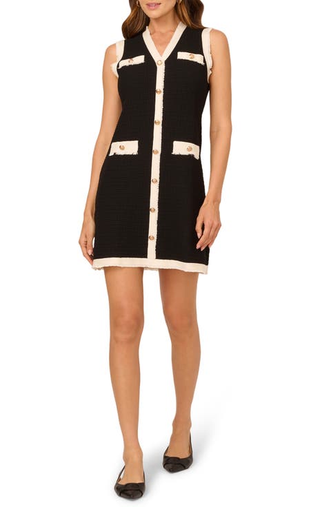 Contrast Trim Sleeveless Waffle Knit Sweater Dress