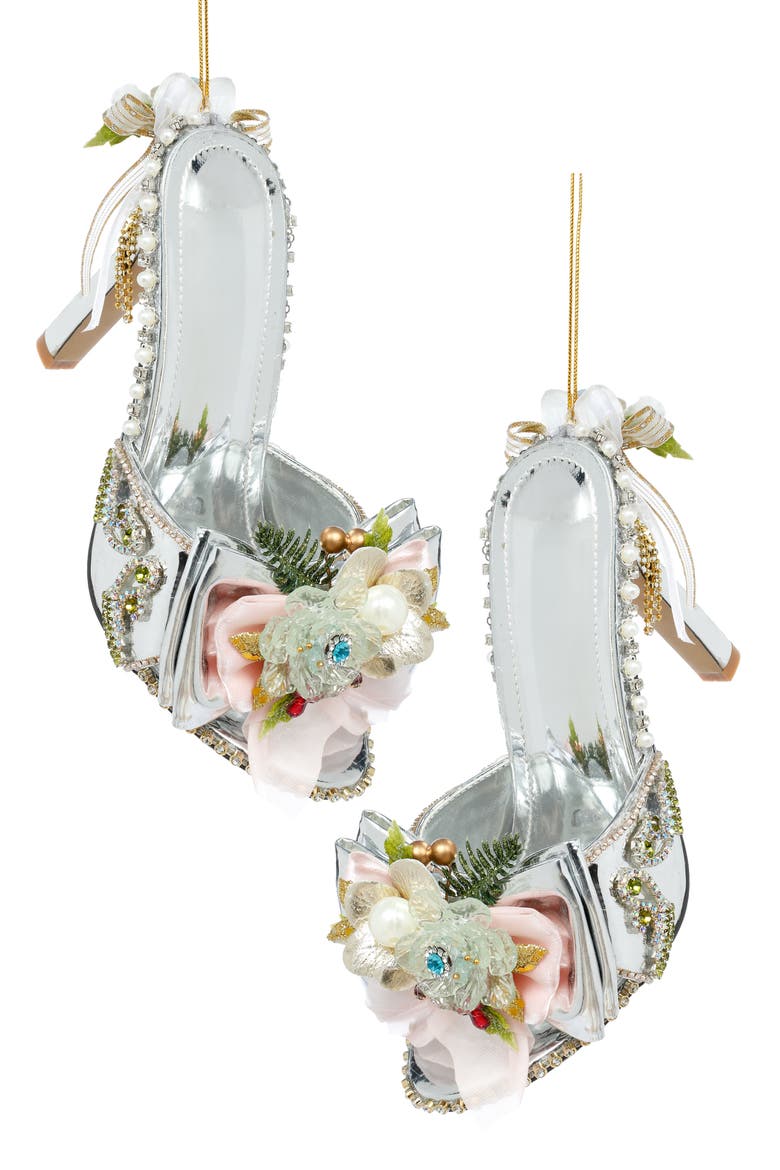 Silver Shoe Slip on with Trim Ornament, Set of 2, Main, color, Silver