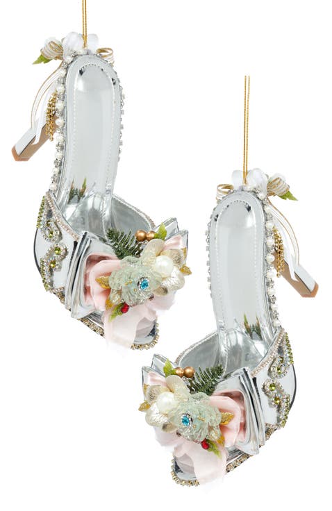 Silver Shoe Slip on with Trim Ornament, Set of 2