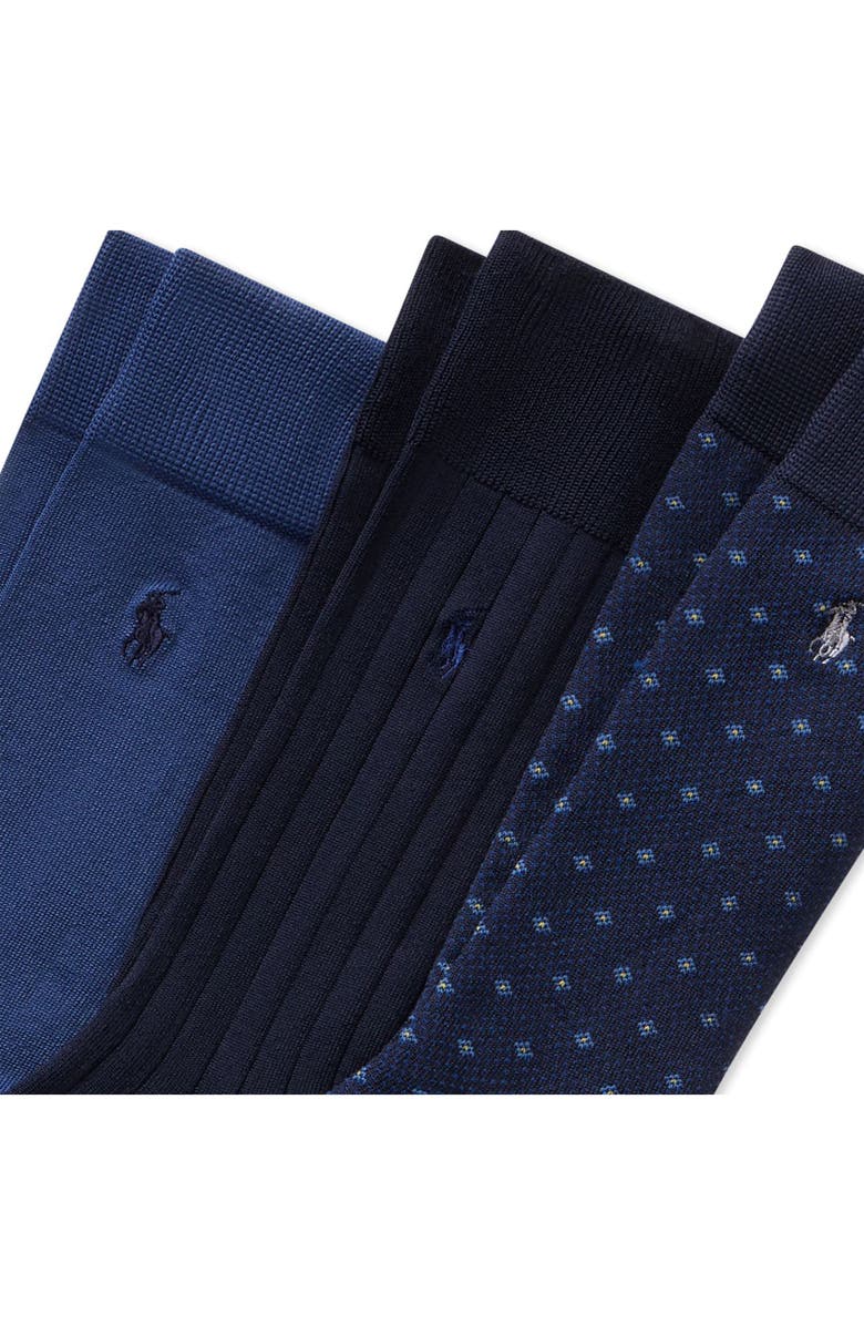 Polo Ralph Lauren Assorted 3-Pack Supersoft Dress Socks, Alternate, color, Navy
