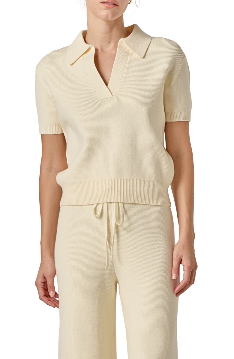 English Factory Johnny Collar Knit Top, Main, color, Ivory