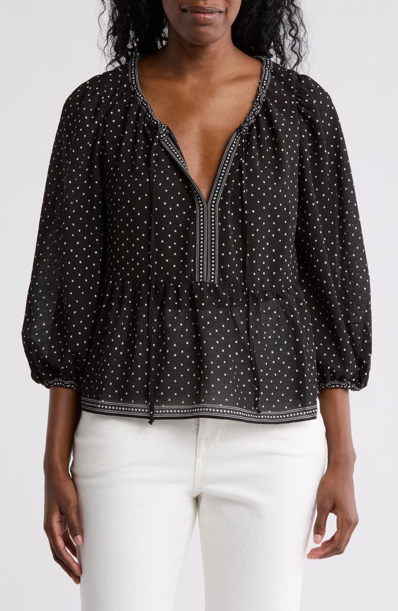 MAX STUDIO Polka Dot Tie Neck Top, Main, color, 