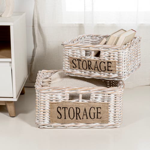 Happimess Reed Southwestern Hand-woven Rattan Nesting Baskets With Handles, White Wash/kubu Gray (set Of 2) In White Wash/kubu Gray