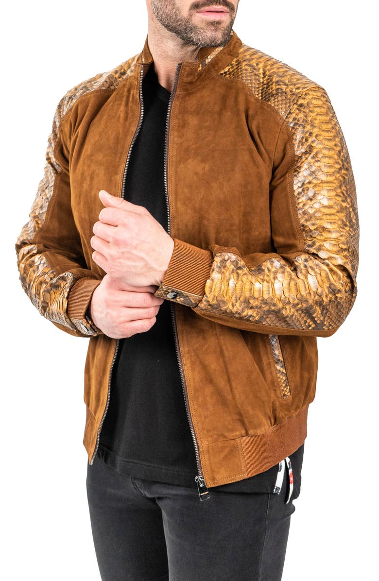 Maceoo Pythondesert Brown Snakeskin Embossed Leather Jacket, Alternate, color, Brown