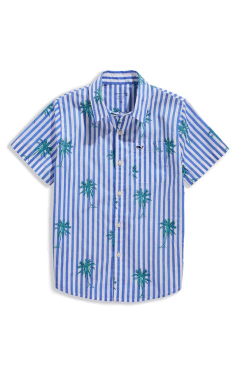 Kids' Print Cotton Short Sleeve Button-Up Shirt (Big Kid)