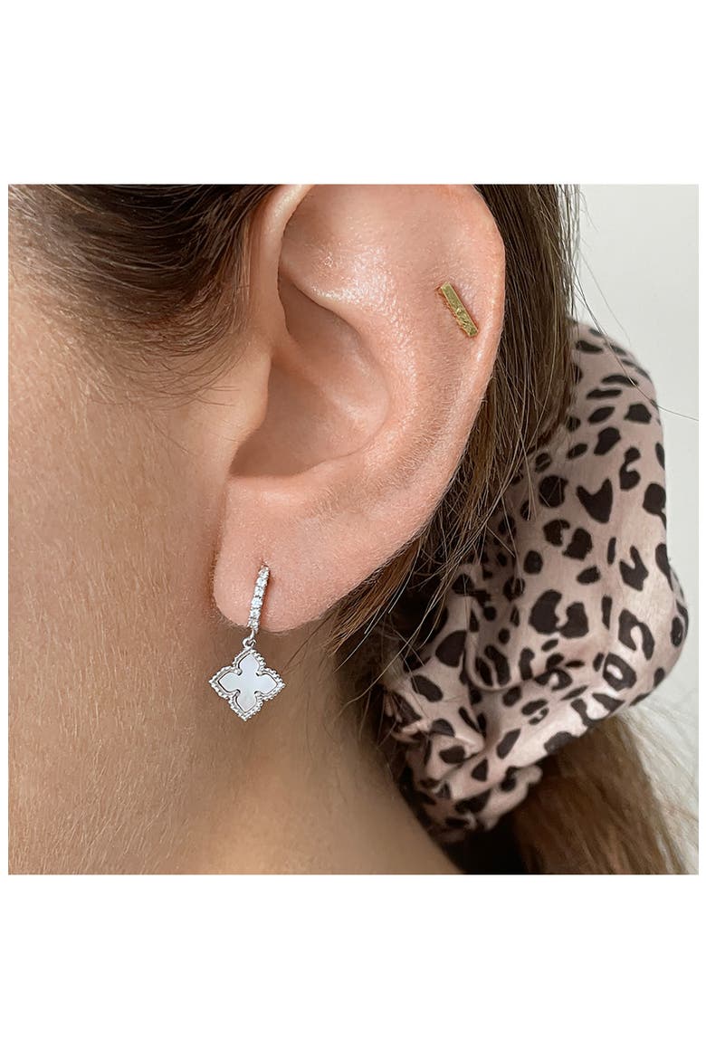 Floral Dangle Mother of Pearl Hoop Earrings, Alternate, color, WHITE