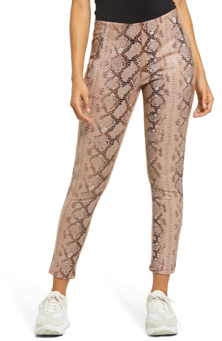 KENDALL + KYLIE High Waist Snakeskin Print Pants, Main, color, 