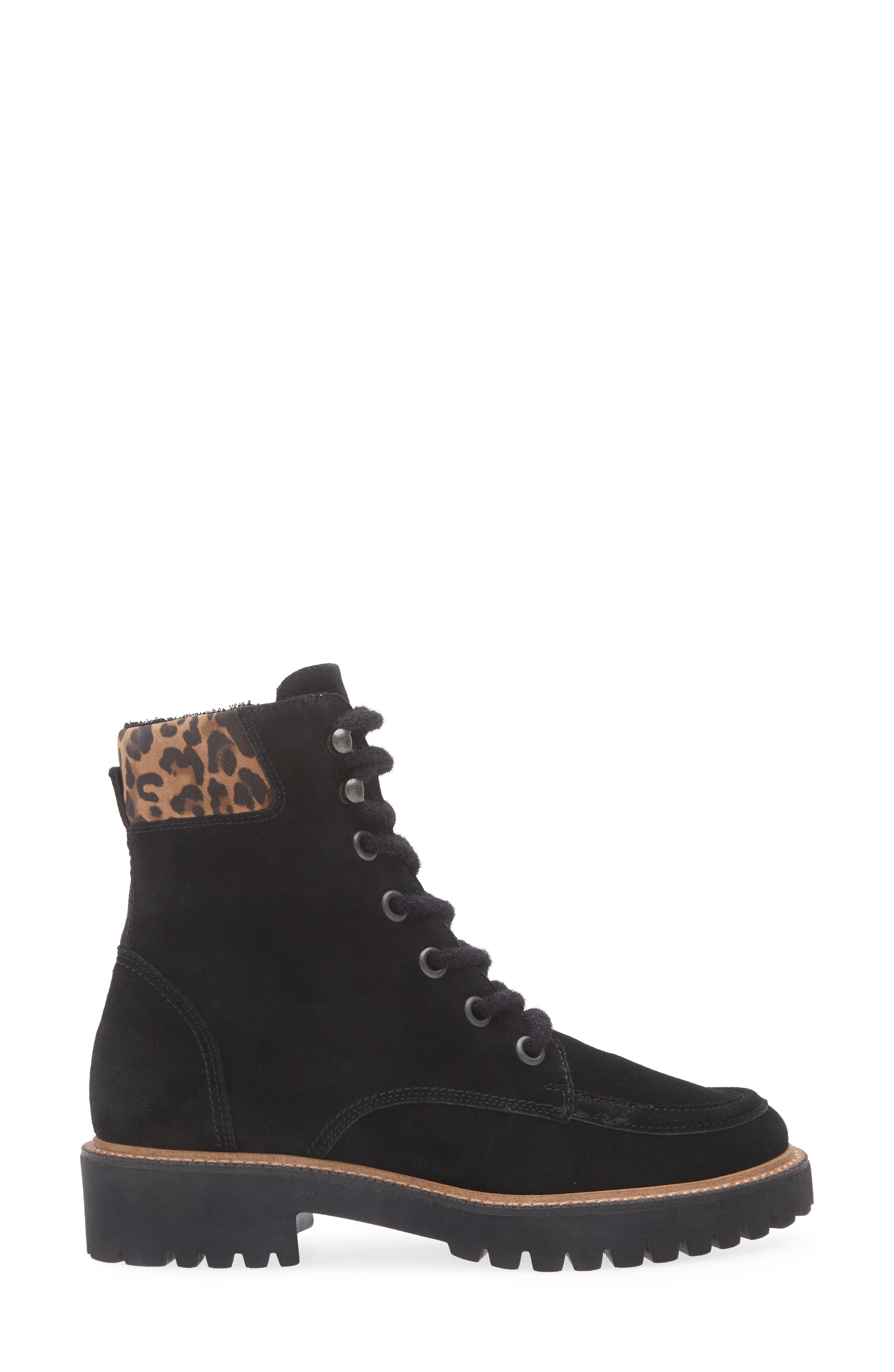 Paul Green Duke Leather Lace-Up Boot, Alternate, color, Black Sahara Leopard Combo