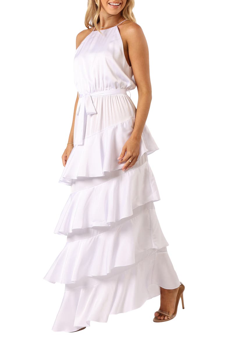 Annalise Ruffle Satin Dress, Alternate, color, WHITE