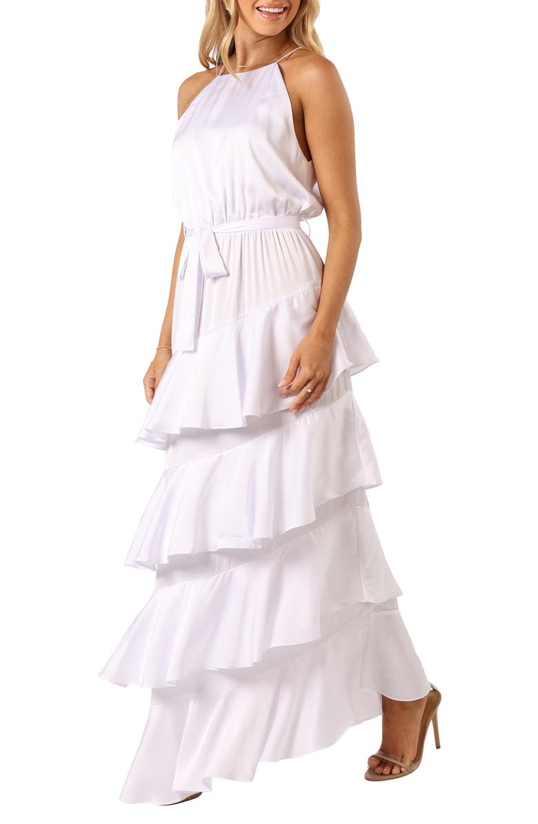 Petal & Pup Annalise Ruffle Satin Dress, Alternate, color, White