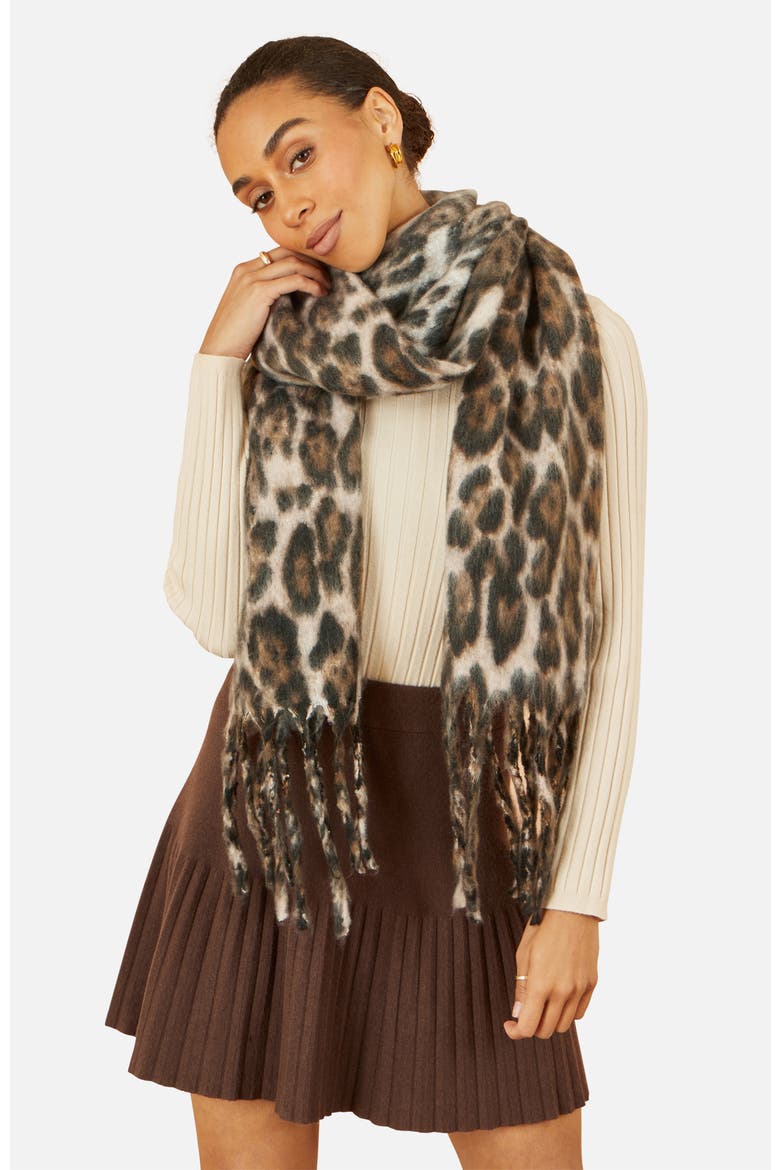 Leopard Print Super Soft Scarf, Main, color, Brown