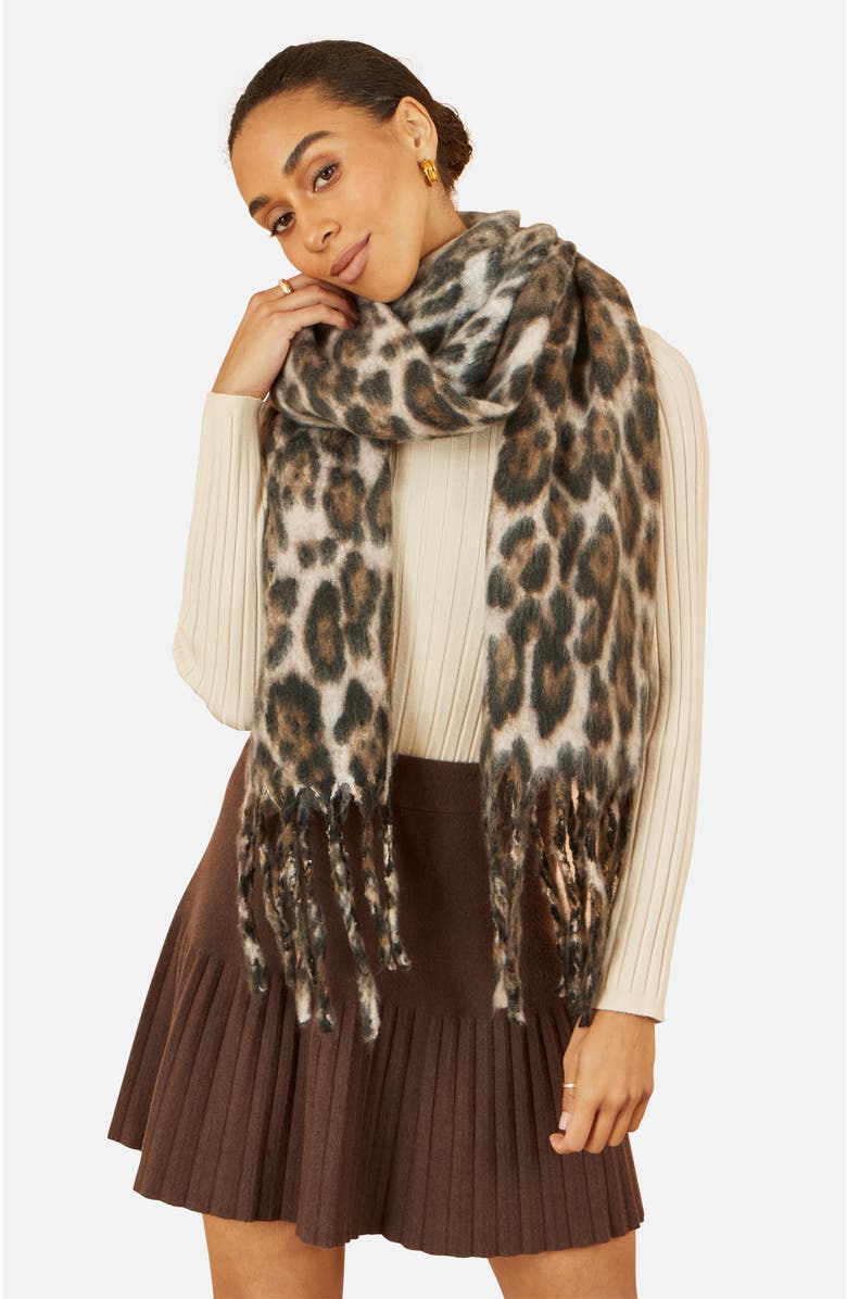 Yumi Leopard Print Super Soft Scarf, Main, color, Brown