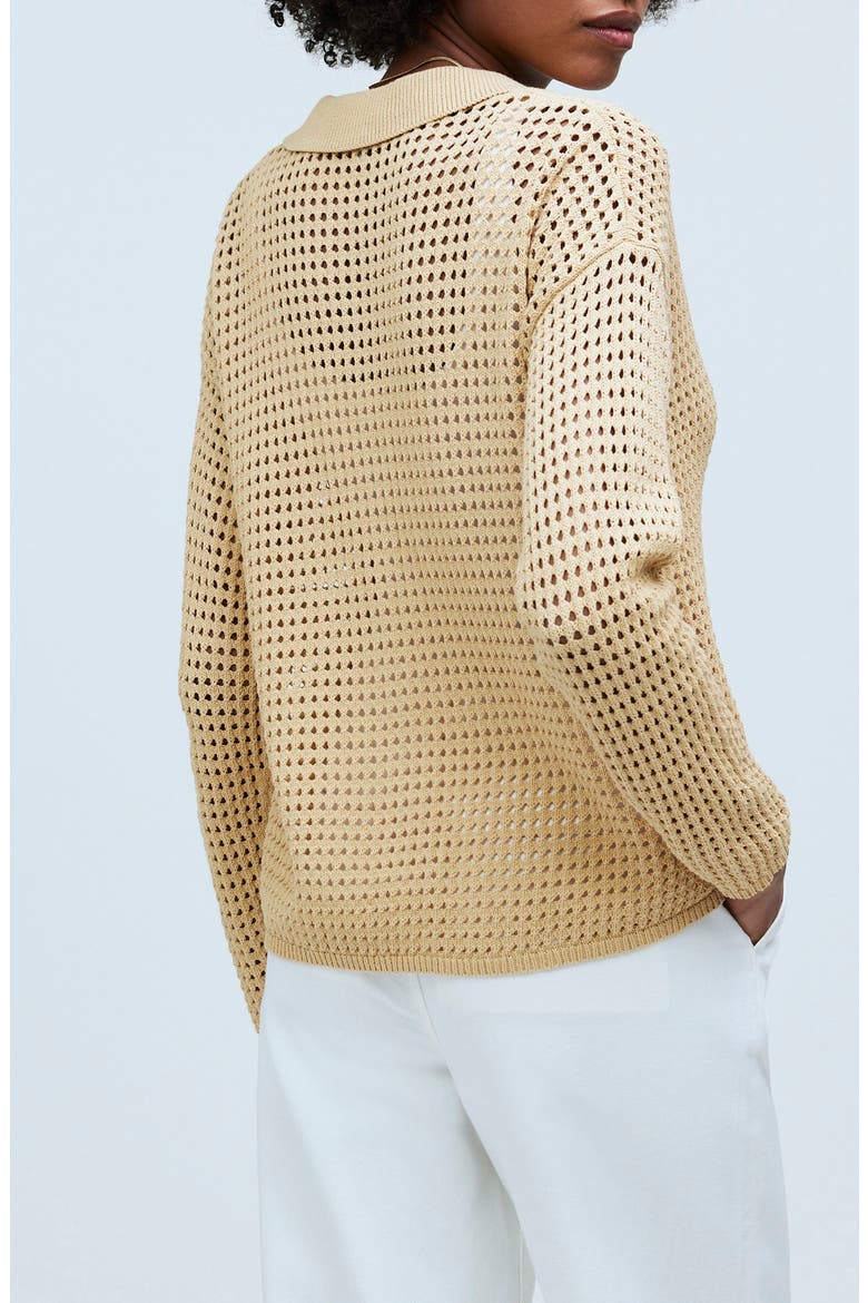 Open Stitch Polo Cardigan, Alternate, color, DESERT DUNE
