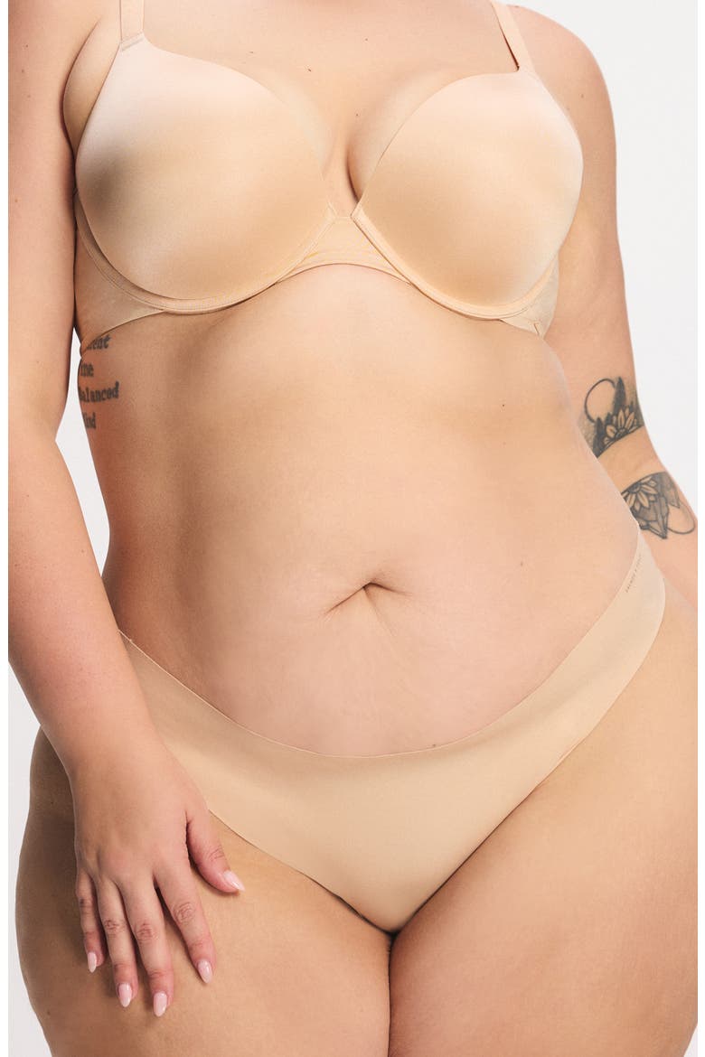 Microfiber No-Show Thong, Alternate, color, HONEY NUDE