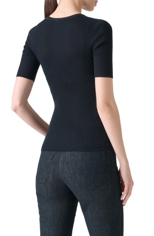Akris Seamless Short Sleeve Silk & Cotton Rib Sweater In Blue