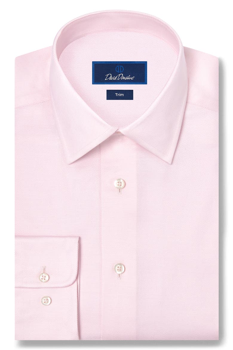 Trim Fit Solid Stretch Cotton Twill Dress Shirt, Main, color, PINK