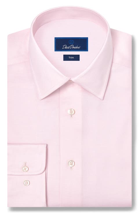 Trim Fit Solid Stretch Cotton Twill Dress Shirt