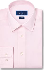 David Donahue Trim Fit Solid Stretch Cotton Twill Dress Shirt