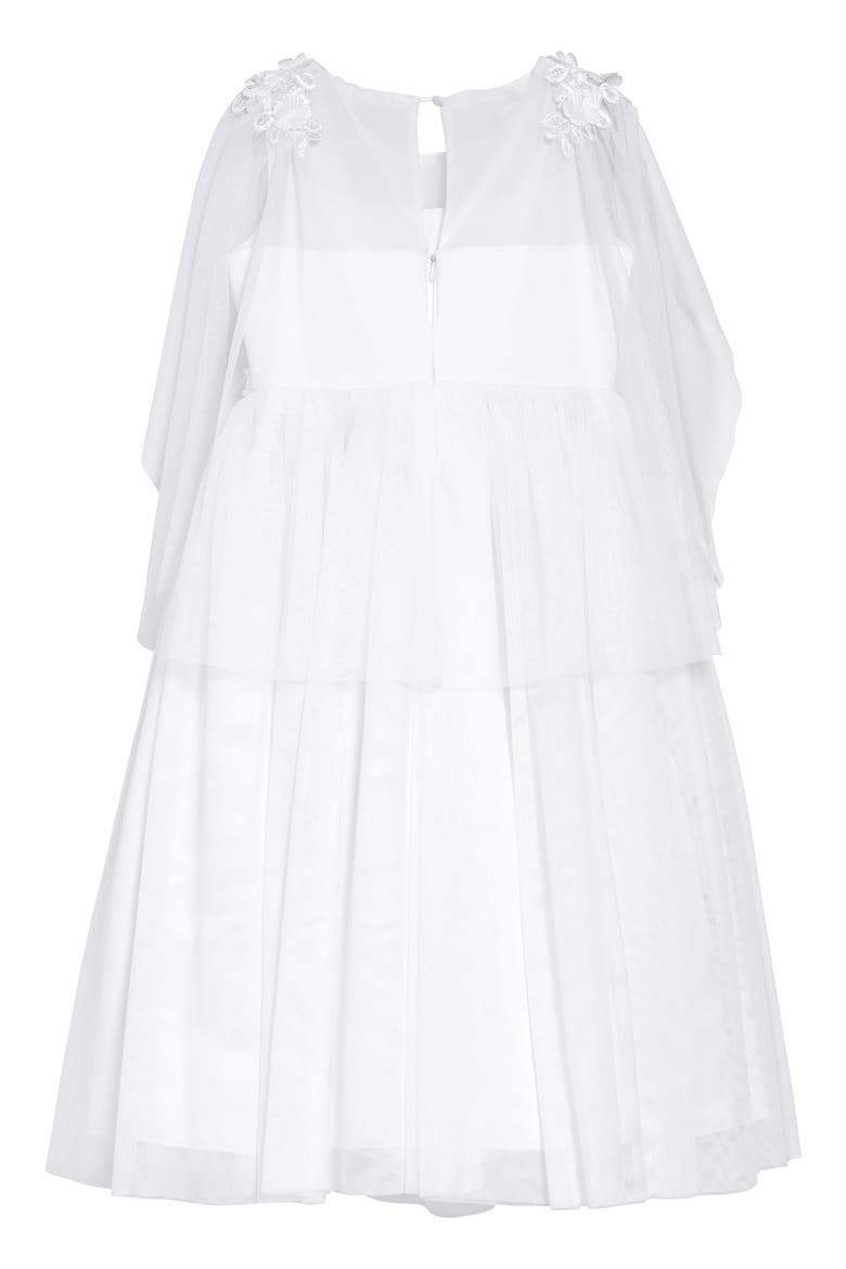 Iris & Ivy Illusion Lace Cape Sleeve First Communion Dress, Alternate, color, WHITE