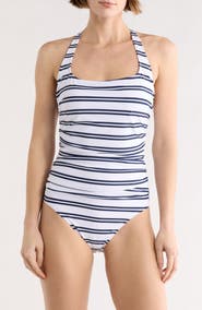 Nautica Stripe Shirred One-Piece Swimsuit