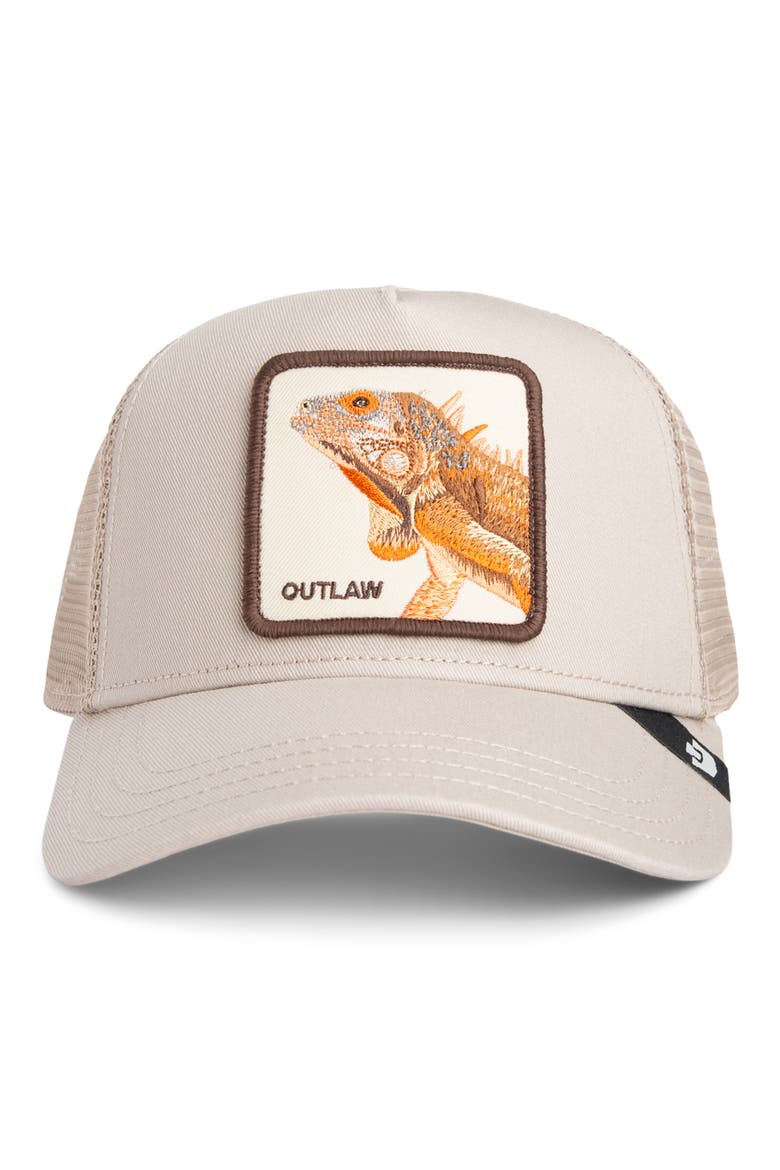 The Outlaw Lizard Patch Trucker Hat, Alternate, color, BISCUIT