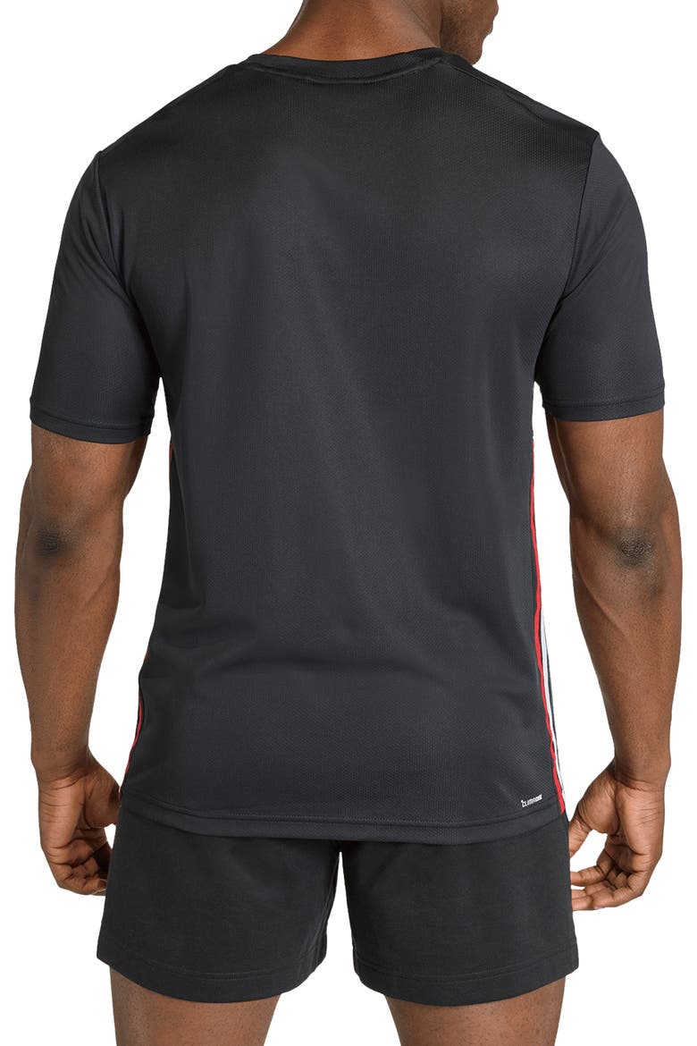 Workout Essential Base 3-Stripes T-Shirt, Alternate, color, BLACK/DARK GREEN/WHITE/SCARLET