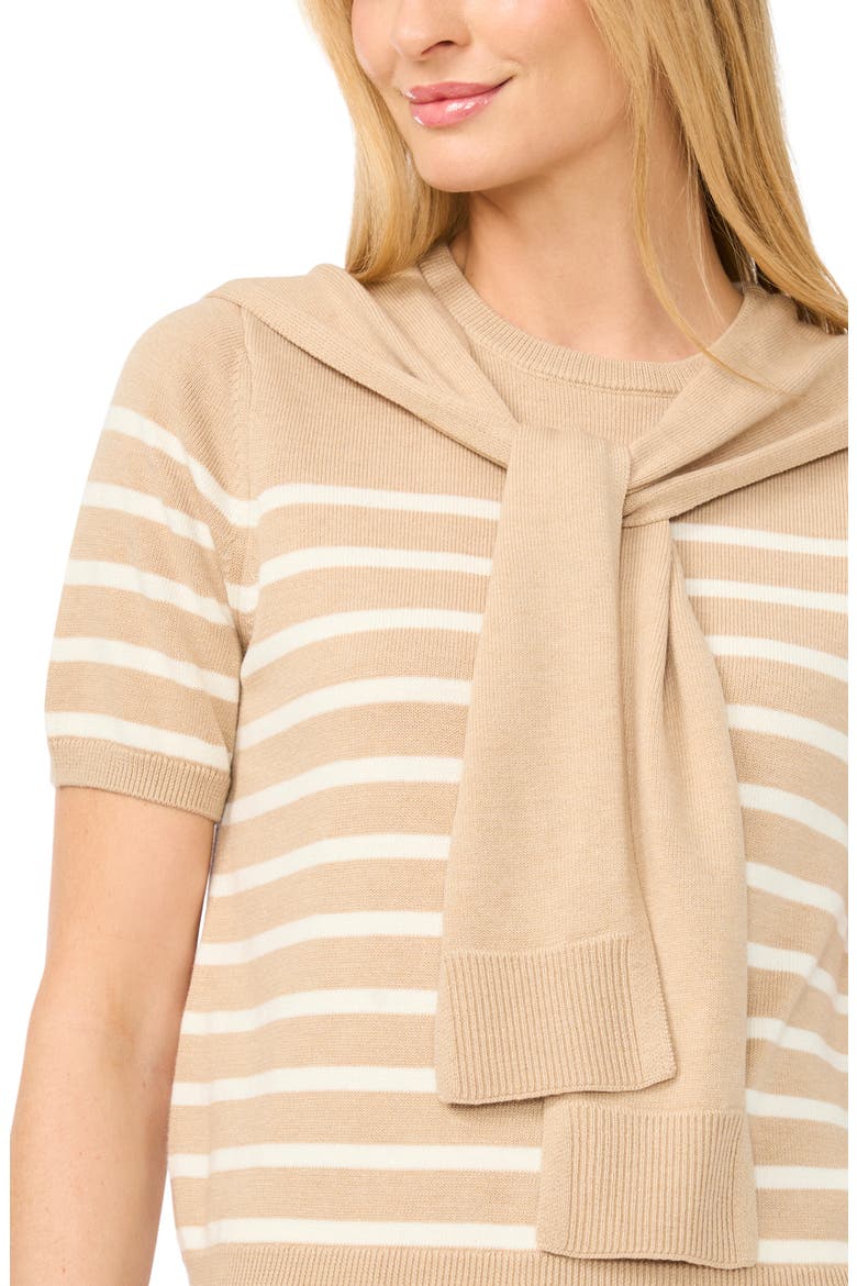 Stripe Shoulder Wrap Short Sleeve Sweater, Alternate, color, MALTED TAUPE
