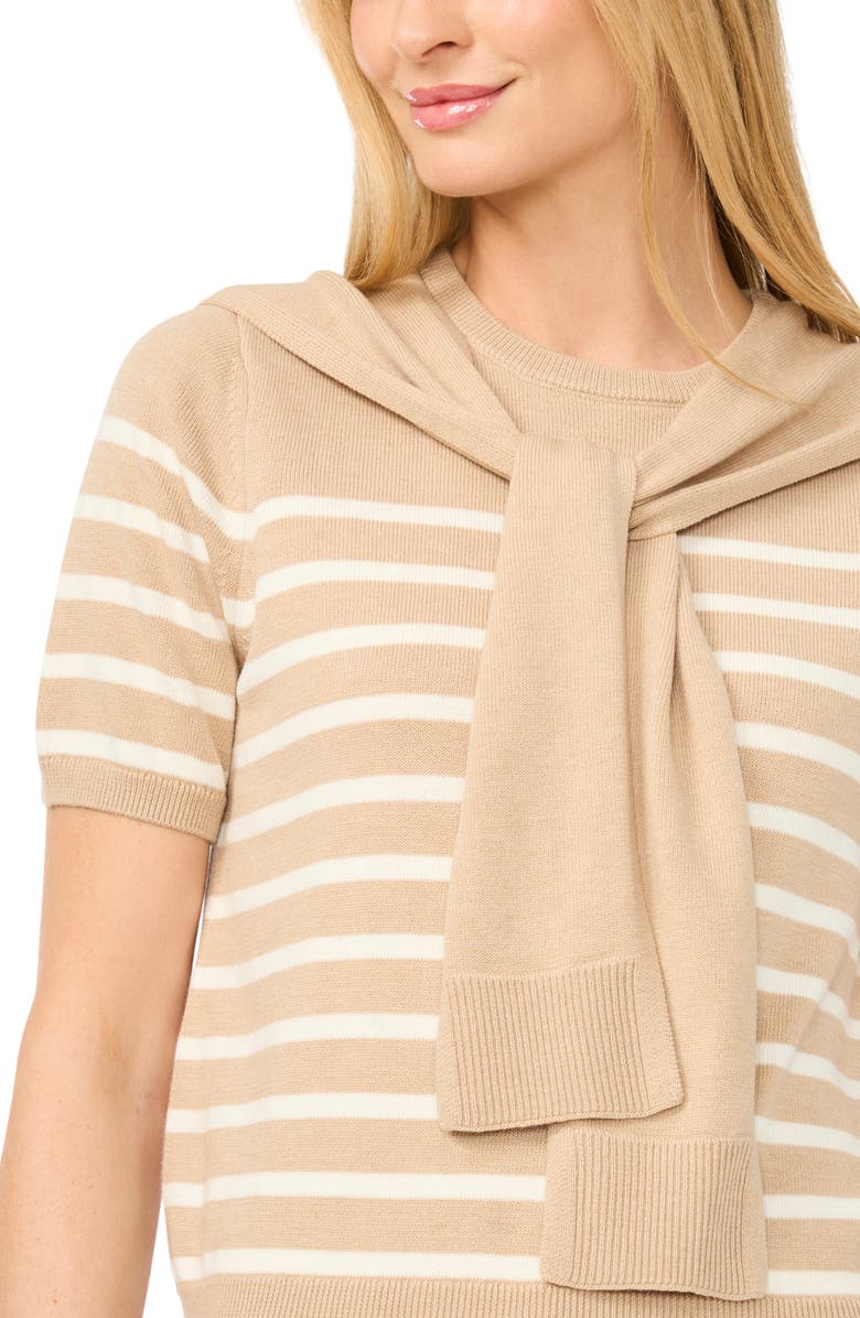 Halogen<sup>®</sup> Stripe Shoulder Wrap Short Sleeve Sweater, Alternate, color, Malted Taupe