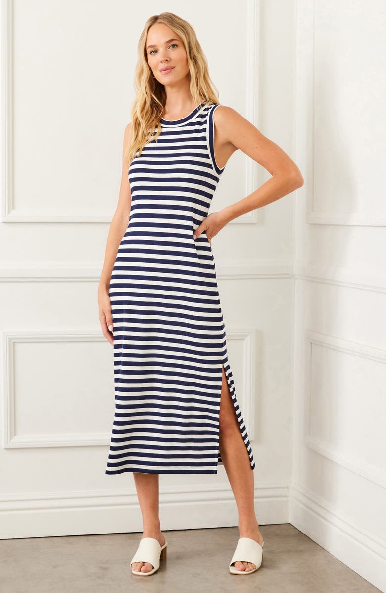 Karen Kane Sleeveless Stripe Midi Dress, Alternate, color, Blue Multi