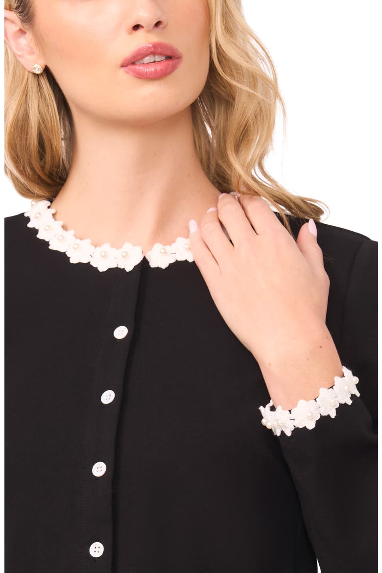 Faux Pearl Floral Trim Jacket, Alternate, color, RICH BLACK