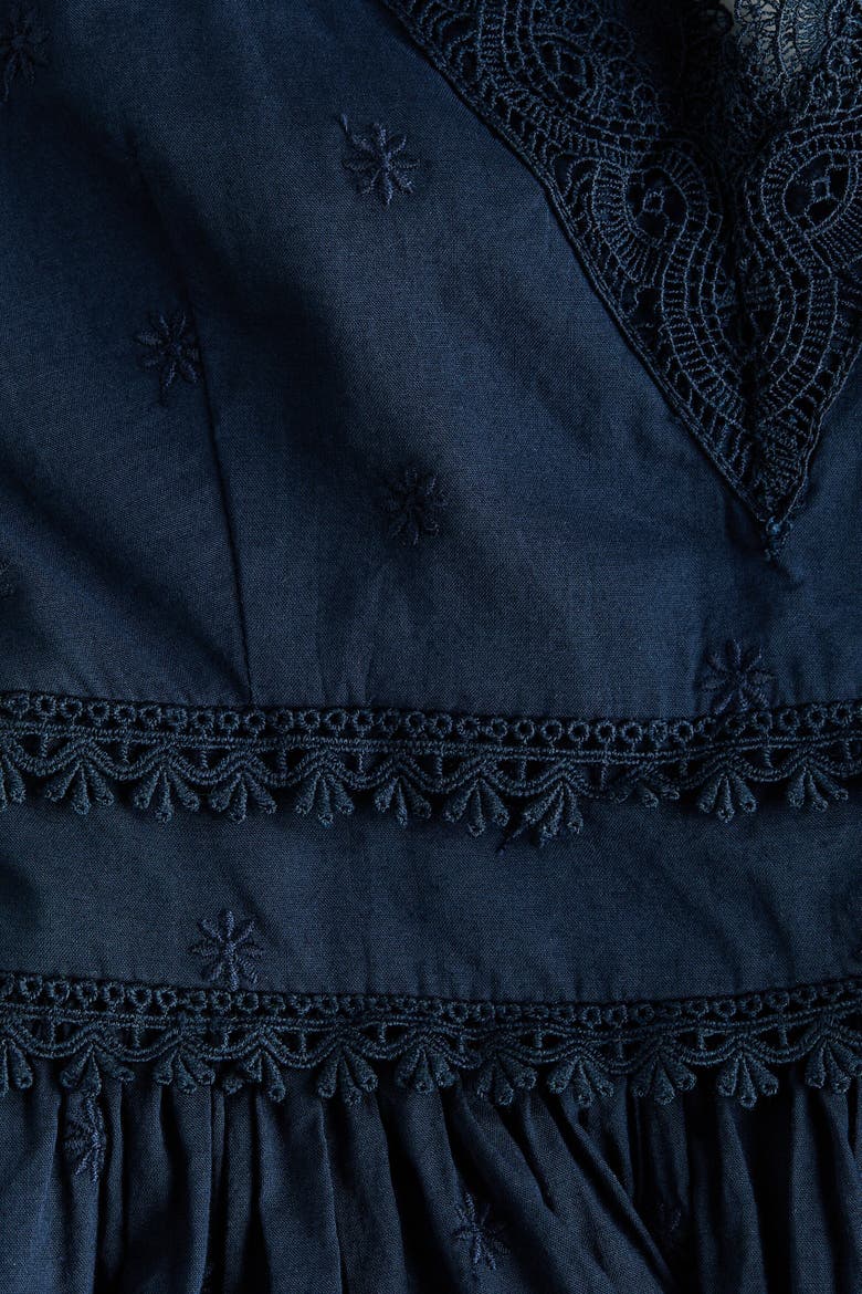 Lace-trimmed Cotton Dress, Alternate, color, Dark blue