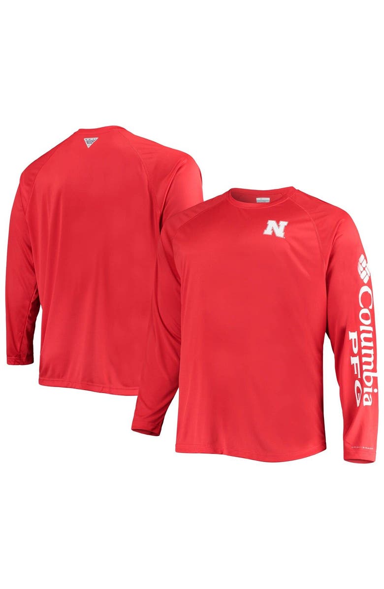 Columbia Men's Columbia Scarlet Nebraska Huskers Big & Tall Terminal Tackle Omni-Shade Long Sleeve Raglan T-Shirt, Main, color, 