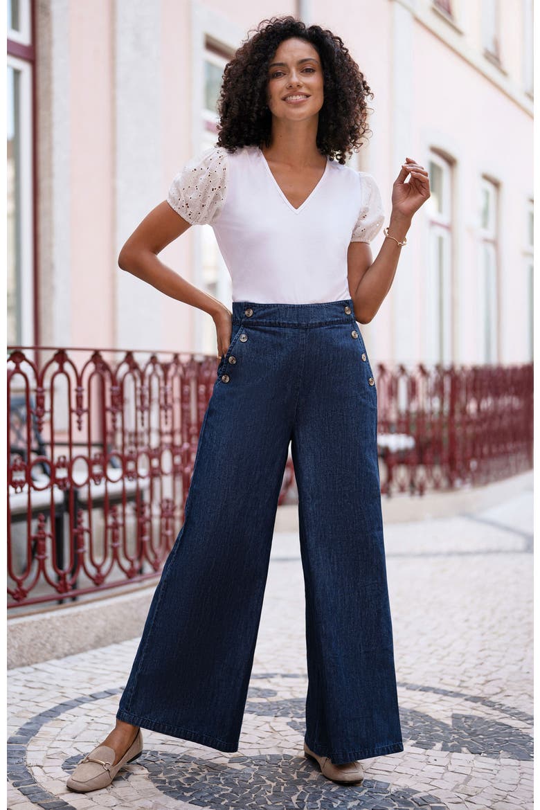 Chambray Wide Leg Trousers, Alternate, color, Blue