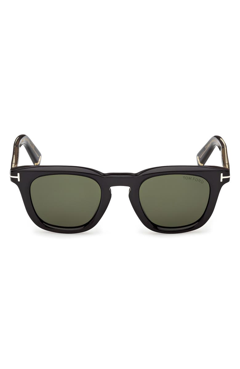 TOM FORD 48mm Square Sunglasses, Main, color, Shiny Black / Green Lens