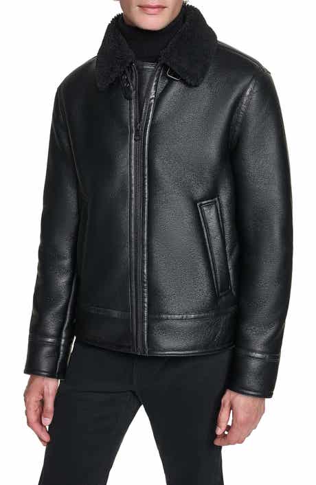 Faux Shearling Collar Faux Leather Aviator Jacket
