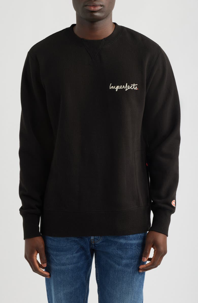 Imperfects Signature Crewneck Cotton Blend Fleece Sweatshirt, Main, color, Obsidian