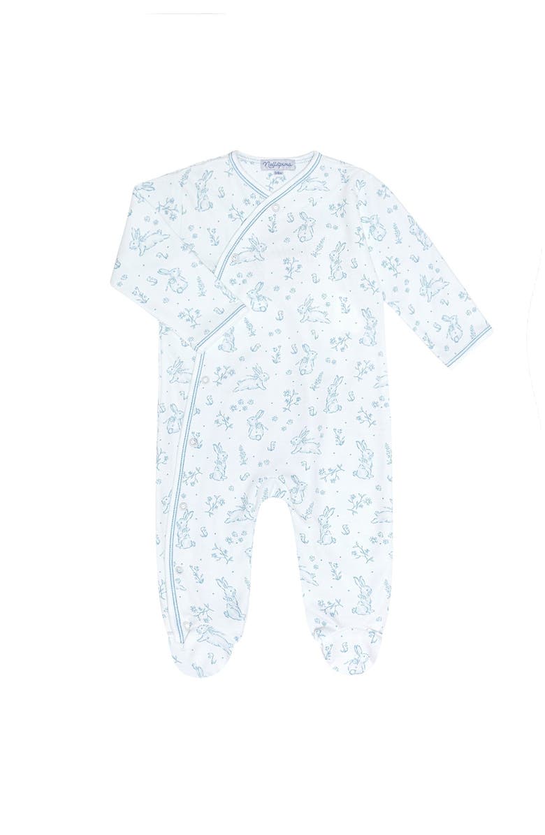 Nellapima Blue Bunny Toile Crossover Footie - Baby, Main, color, Blue